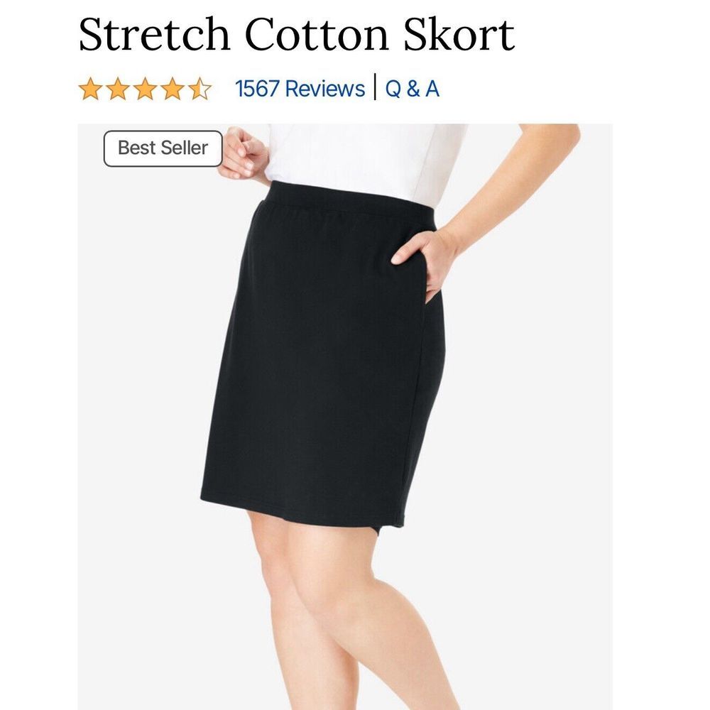 Woman Within Women's Stretch Black Cotton Skort/skirt W/‎ Shorts 3X 30/32 EUC